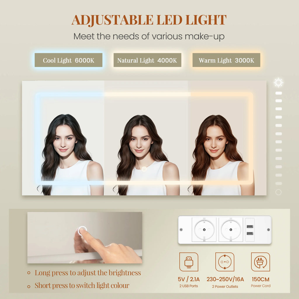 Coiffeuse LED - Miroir & 8 Tiroirs